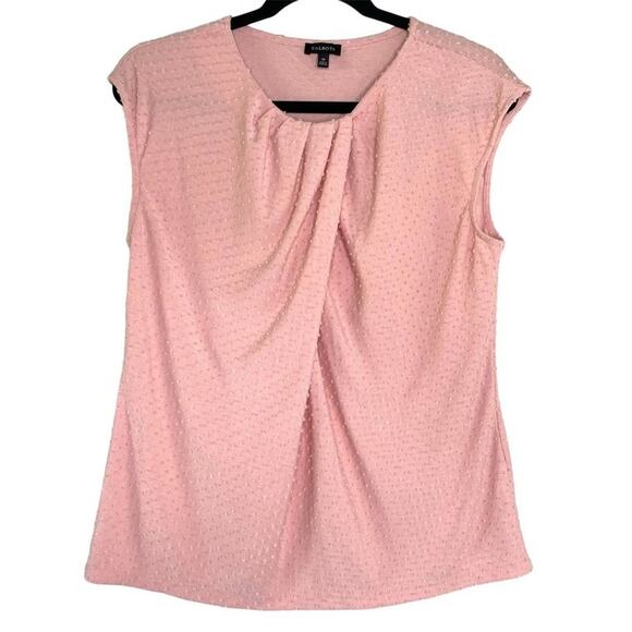 Talbots Pink Polka Dot Textured Cap Sleeve Crossover Blouse Medium - Picture 1 of 9